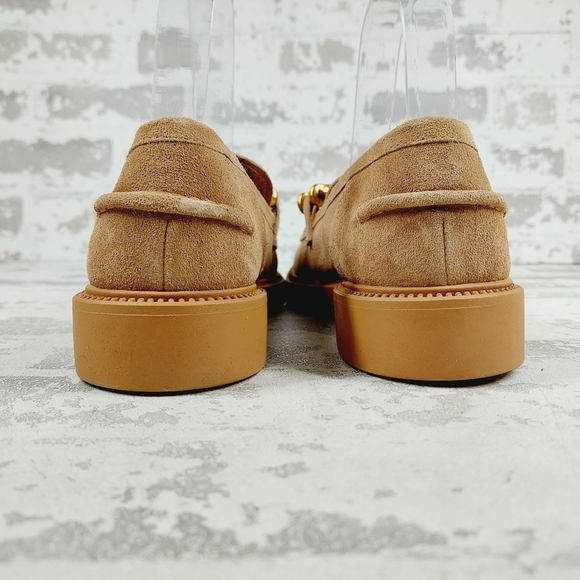 New Steve Madden Karmine Gleaming Tan Suede Goldtone Hardware Loafer W936 - Picture 6 of 12